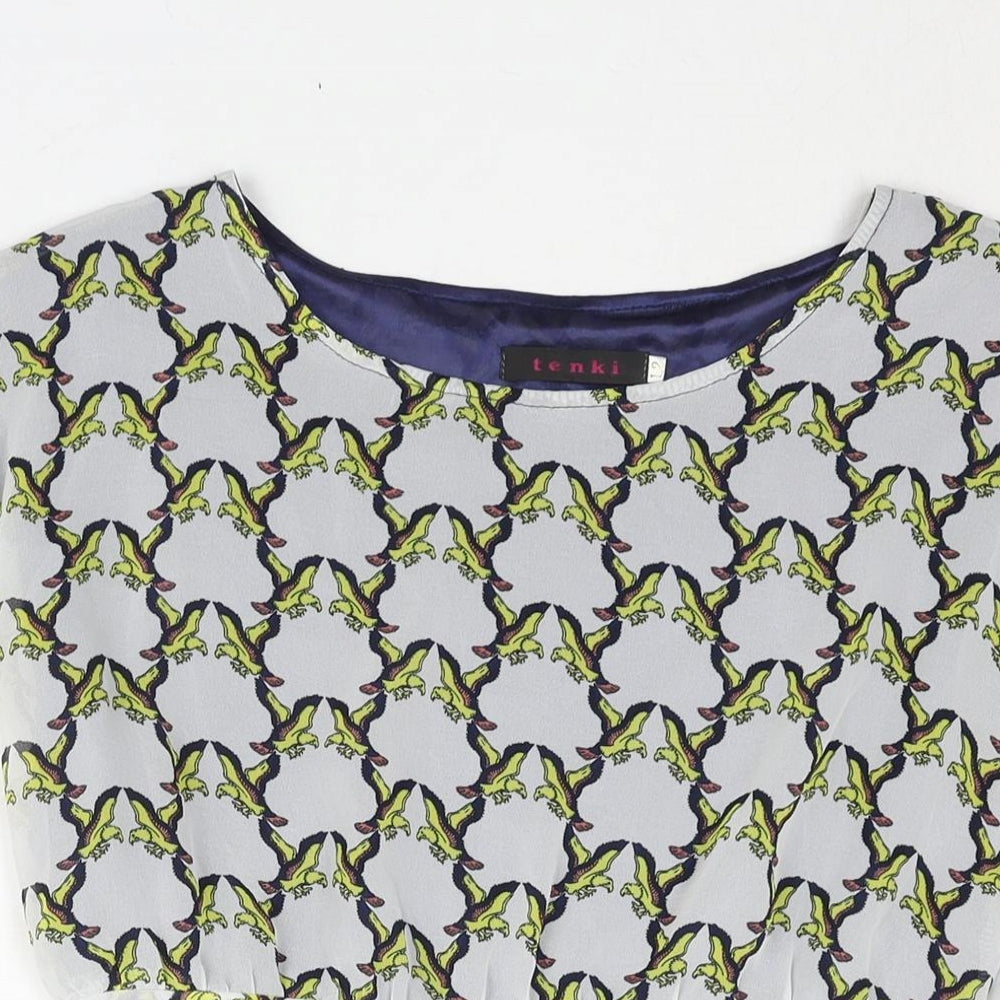 Tenki Womens Multicoloured Geometric Polyester Shift Size 12 Boat Neck Pullover - Belted Bird Print