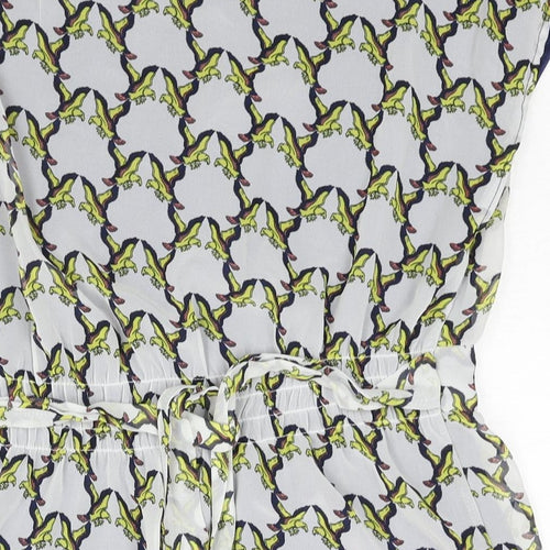 Tenki Womens Multicoloured Geometric Polyester Shift Size 12 Boat Neck Pullover - Belted Bird Print
