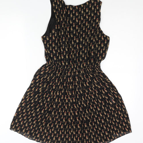 Soda Mix Womens Black Geometric Polyester Shift Size 12 Round Neck Pullover - Cat Print