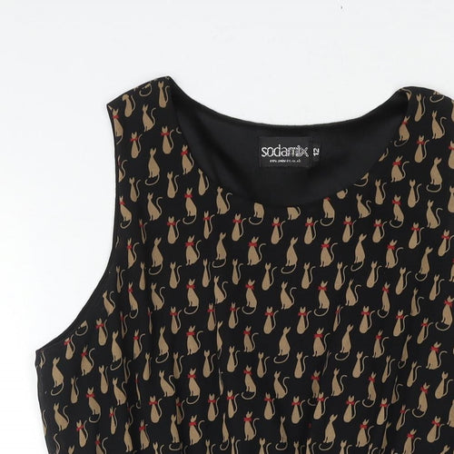 Soda Mix Womens Black Geometric Polyester Shift Size 12 Round Neck Pullover - Cat Print