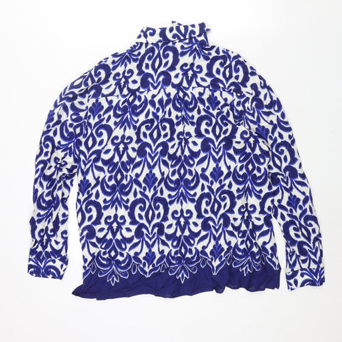 New Look Womens Blue Geometric Viscose Basic Button-Up Size 12 Collared