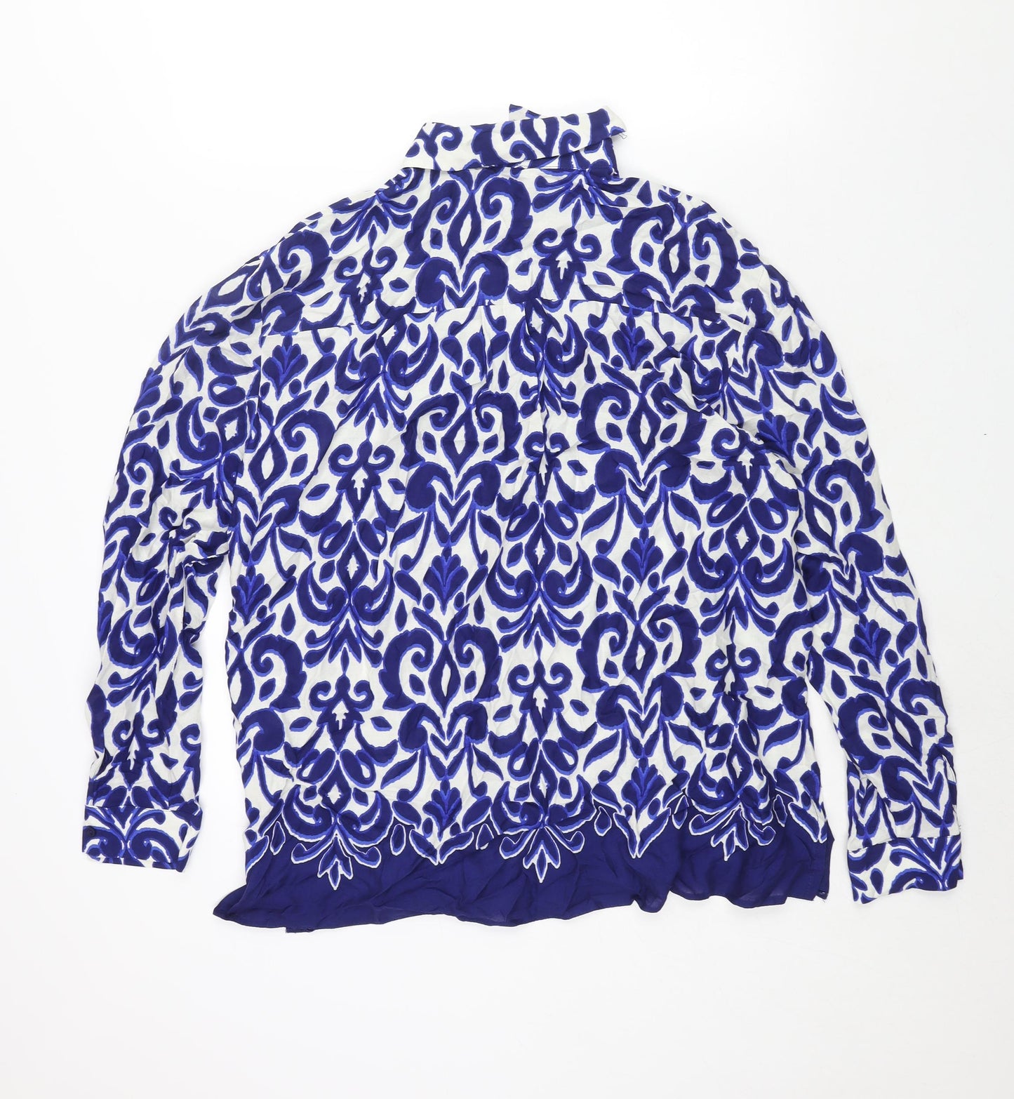 New Look Womens Blue Geometric Viscose Basic Button-Up Size 12 Collared