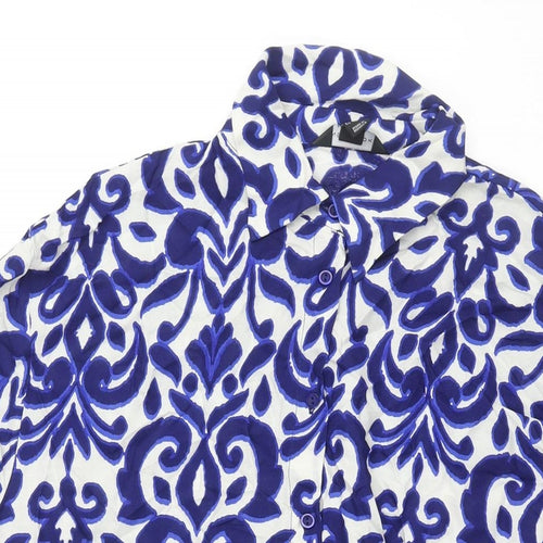 New Look Womens Blue Geometric Viscose Basic Button-Up Size 12 Collared