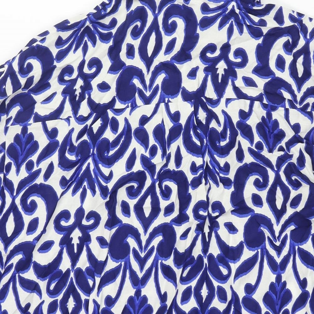 New Look Womens Blue Geometric Viscose Basic Button-Up Size 12 Collared