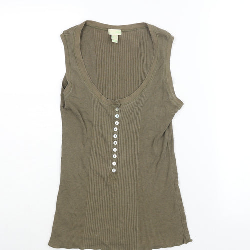 Mango Womens Green Cotton Basic Tank Size XL Scoop Neck - Ribbed