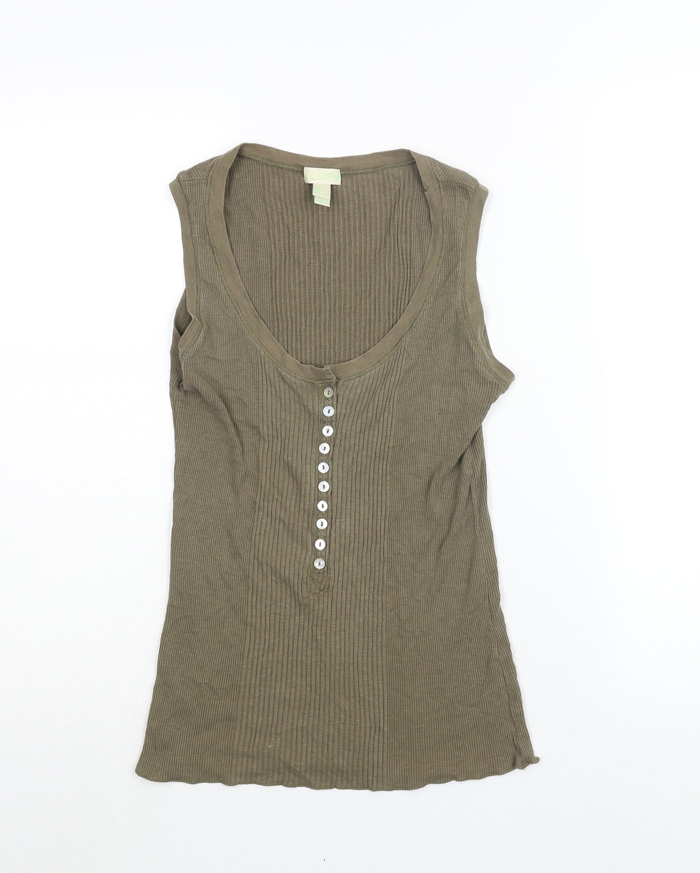 Mango Womens Green Cotton Basic Tank Size XL Scoop Neck - Ribbed