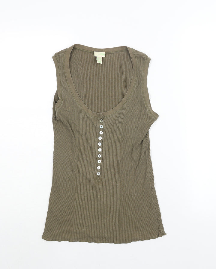 Mango Womens Green Cotton Basic Tank Size XL Scoop Neck - Ribbed