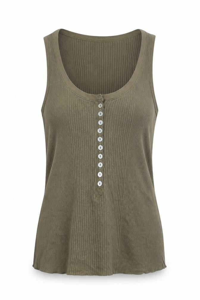 Mango Womens Green Cotton Basic Tank Size XL Scoop Neck - Ribbed
