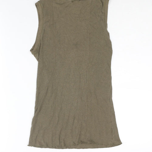 Mango Womens Green Cotton Basic Tank Size XL Scoop Neck - Ribbed