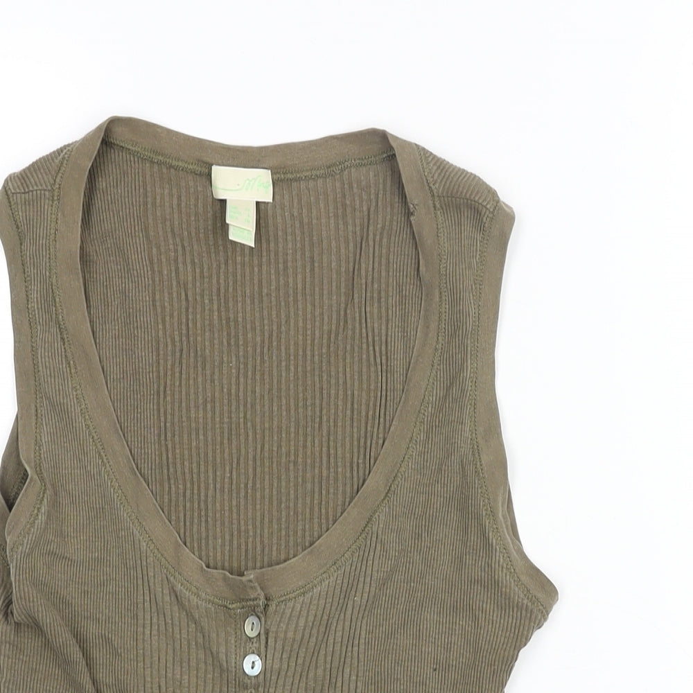 Mango Womens Green Cotton Basic Tank Size XL Scoop Neck - Ribbed