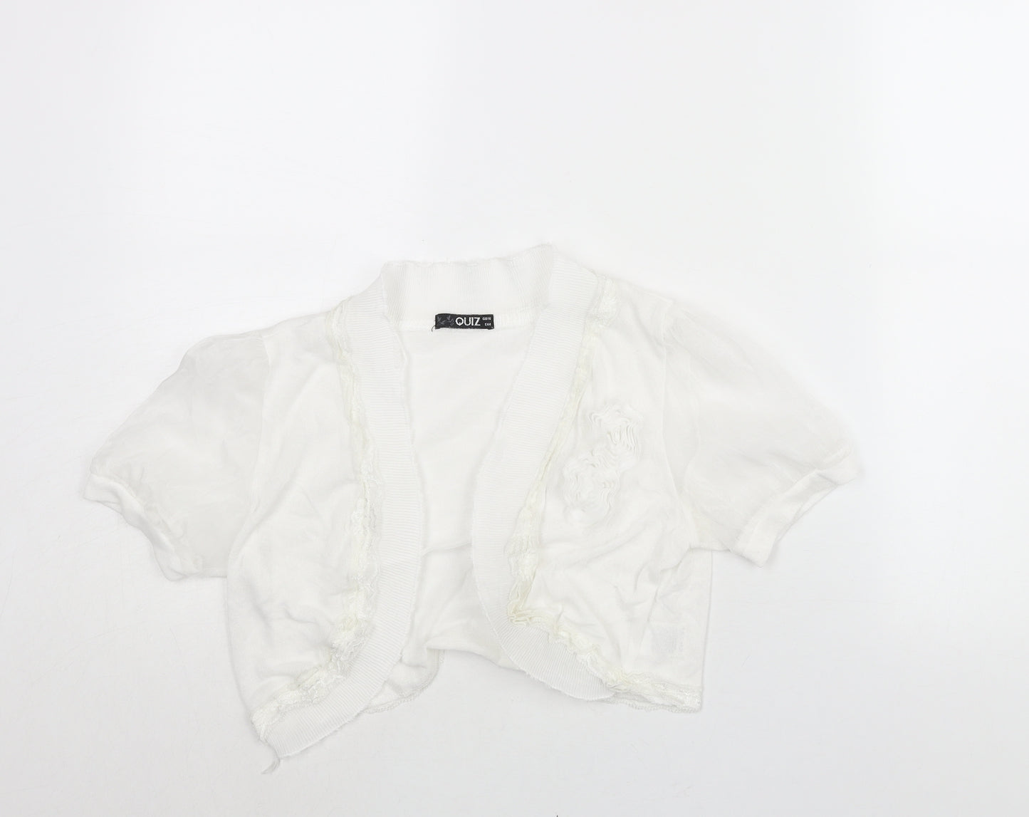Quiz Womens White V-Neck Polyester Shrug Jumper Size 18 - Lace Trim