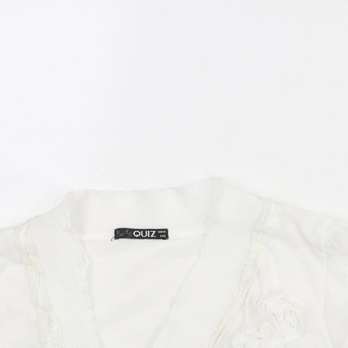 Quiz Womens White V-Neck Polyester Shrug Jumper Size 18 - Lace Trim