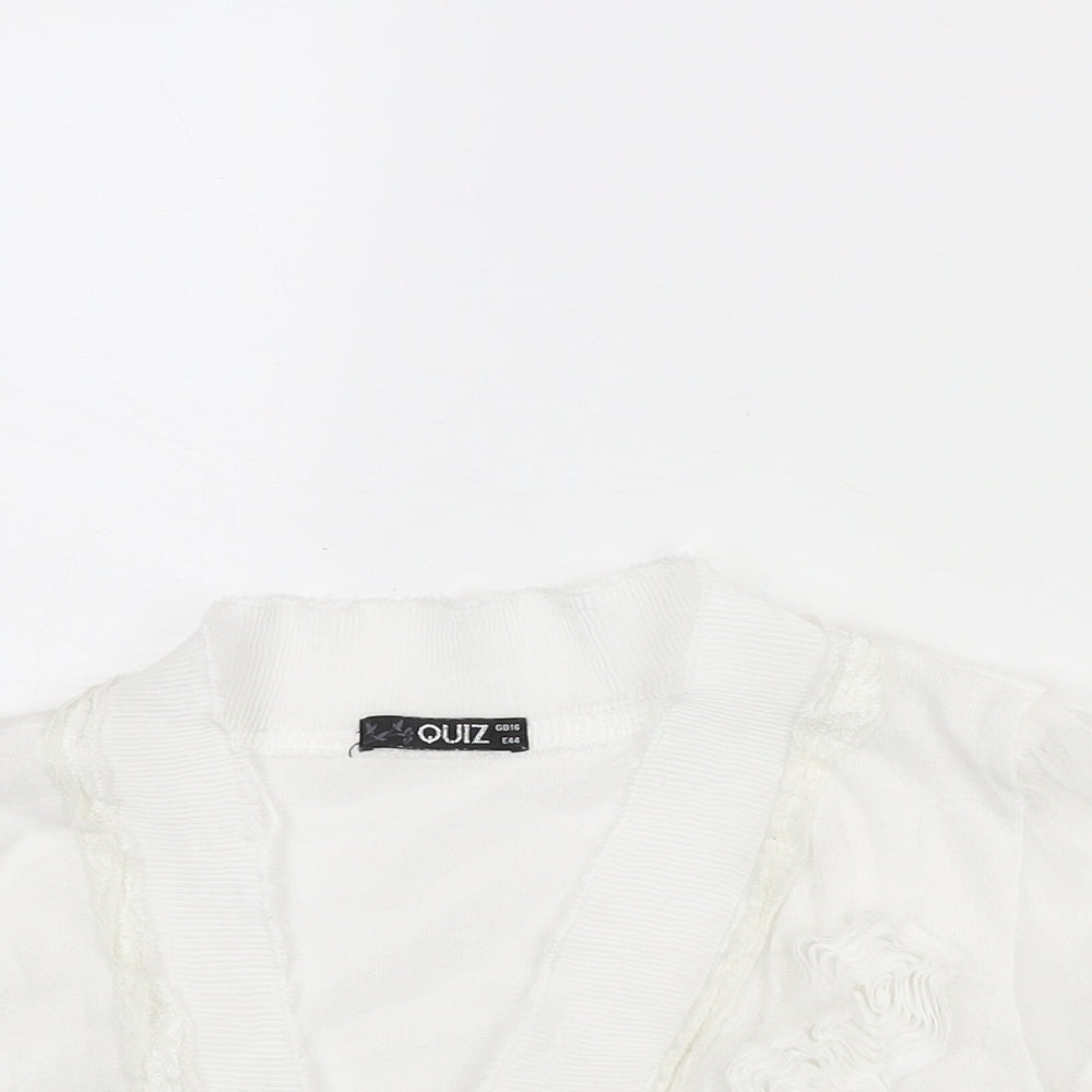 Quiz Womens White V-Neck Polyester Shrug Jumper Size 18 - Lace Trim