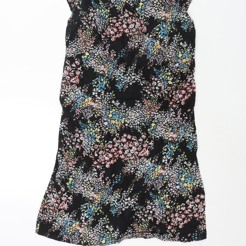 Warehouse Womens Black Floral Cotton Mini Size 6 Boat Neck Zip