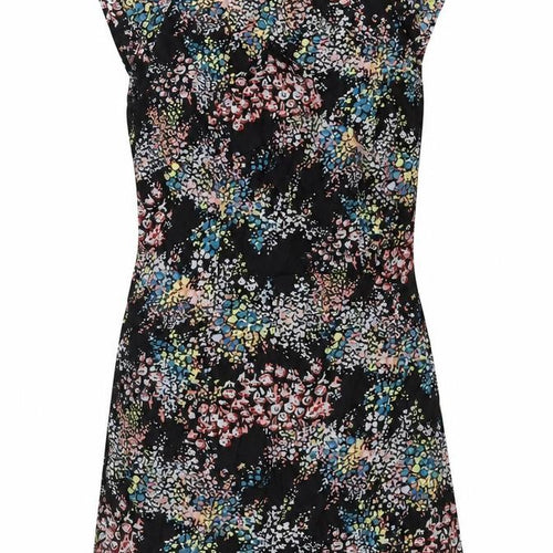 Warehouse Womens Black Floral Cotton Mini Size 6 Boat Neck Zip