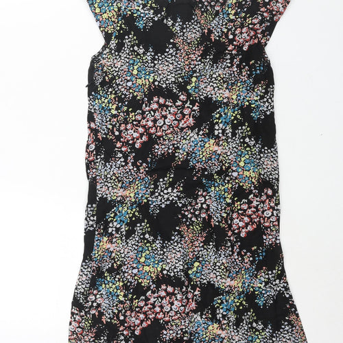 Warehouse Womens Black Floral Cotton Mini Size 6 Boat Neck Zip