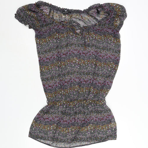 Dorothy Perkins Womens Multicoloured Floral Polyester Tunic Blouse Size 10 Boat Neck - Rouched