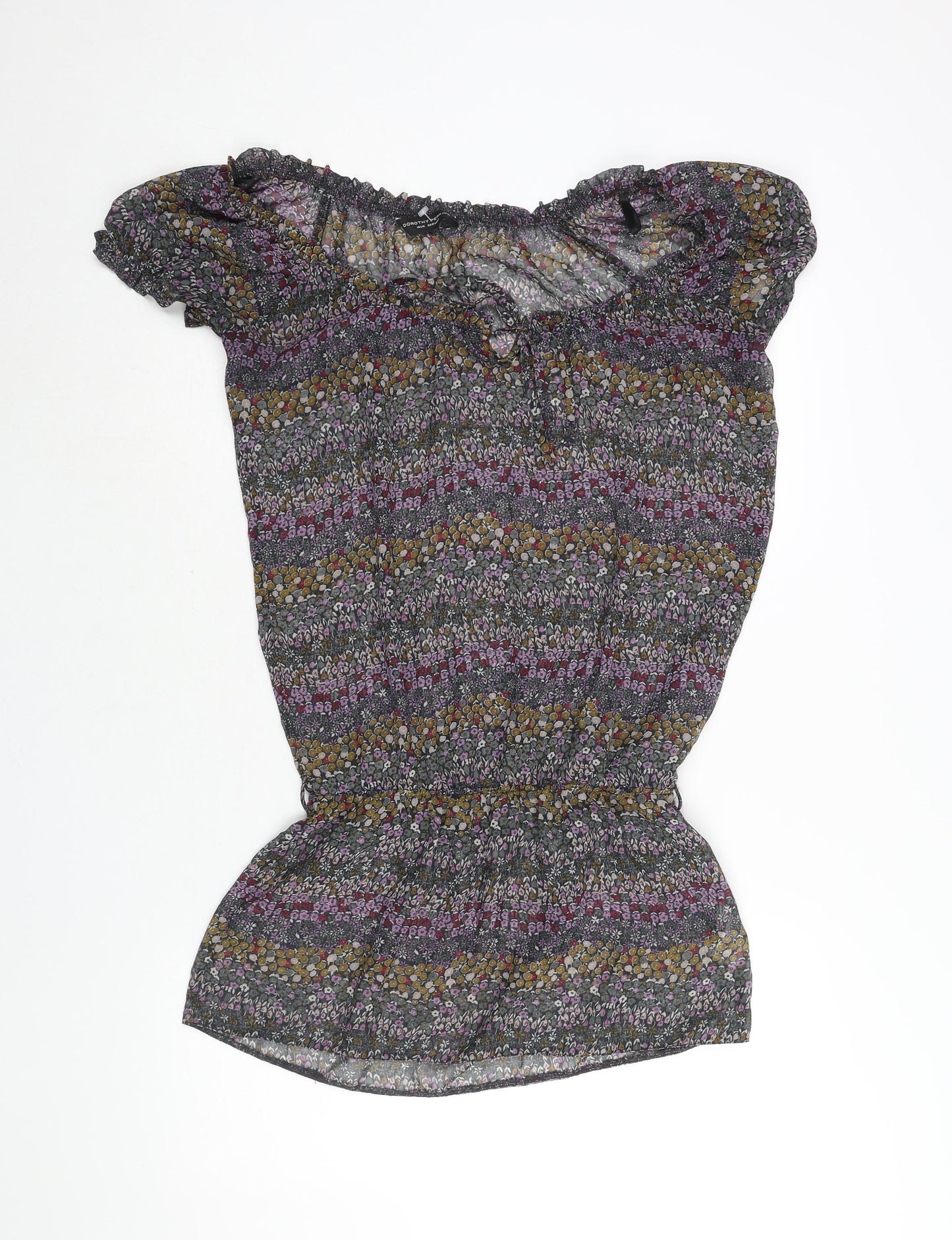 Dorothy Perkins Womens Multicoloured Floral Polyester Tunic Blouse Size 10 Boat Neck - Rouched