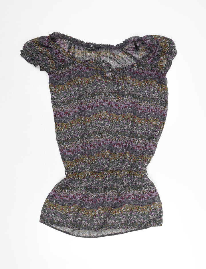 Dorothy Perkins Womens Multicoloured Floral Polyester Tunic Blouse Size 10 Boat Neck - Rouched