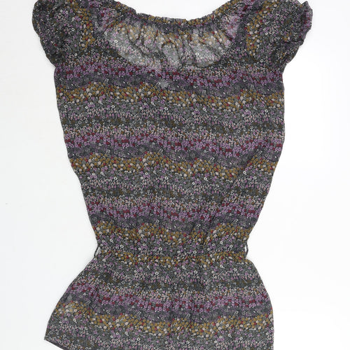 Dorothy Perkins Womens Multicoloured Floral Polyester Tunic Blouse Size 10 Boat Neck - Rouched