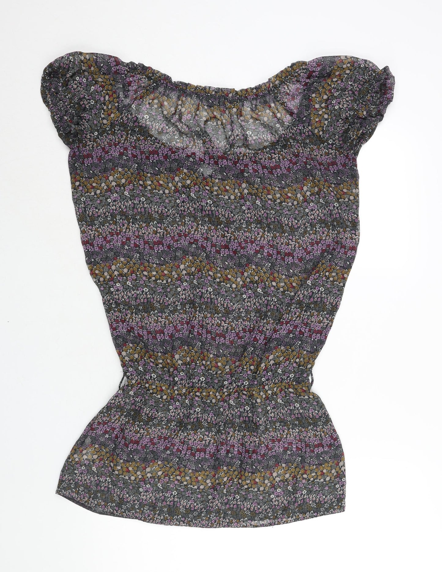 Dorothy Perkins Womens Multicoloured Floral Polyester Tunic Blouse Size 10 Boat Neck - Rouched