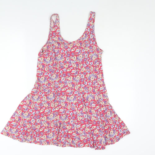 C&A Womens Pink Floral Cotton A-Line Size 14 Scoop Neck Pullover