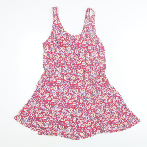 C&A Womens Pink Floral Cotton A-Line Size 14 Scoop Neck Pullover