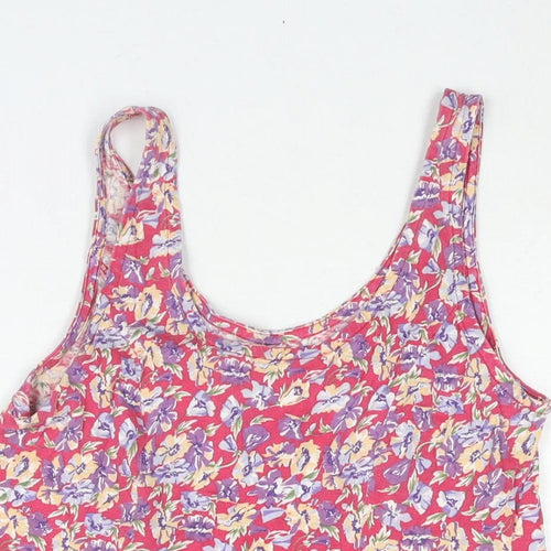 C&A Womens Pink Floral Cotton A-Line Size 14 Scoop Neck Pullover