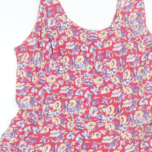 C&A Womens Pink Floral Cotton A-Line Size 14 Scoop Neck Pullover
