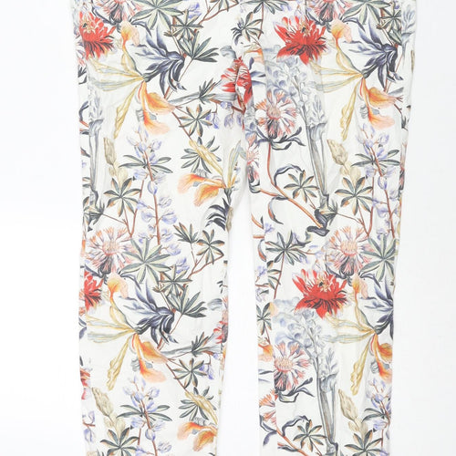Zara Womens Multicoloured Floral Cotton Trousers Size XS L26 in Regular Zip