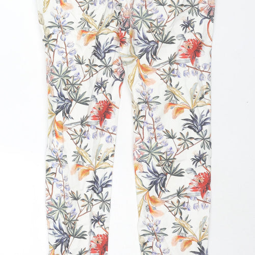 Zara Womens Multicoloured Floral Cotton Trousers Size XS L26 in Regular Zip