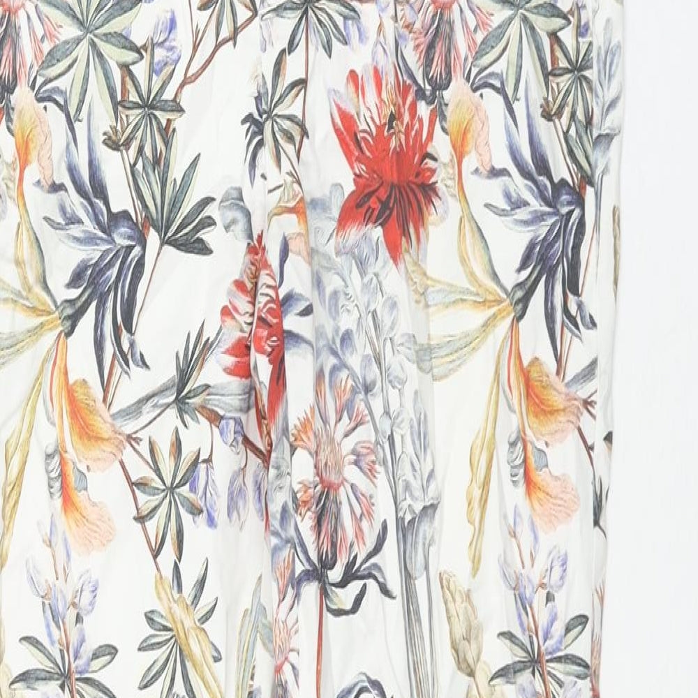 Zara Womens Multicoloured Floral Cotton Trousers Size XS L26 in Regular Zip