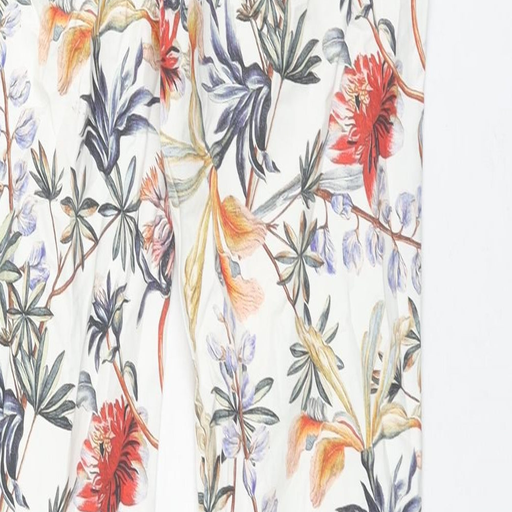 Zara Womens Multicoloured Floral Cotton Trousers Size XS L26 in Regular Zip