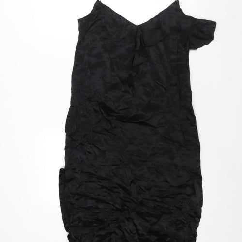 Zara Womens Black Viscose Shift Size M Scoop Neck Pullover - Frill Side Slits