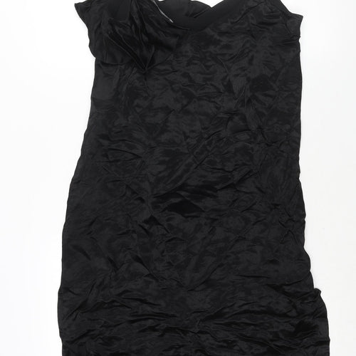 Zara Womens Black Viscose Shift Size M Scoop Neck Pullover - Frill Side Slits