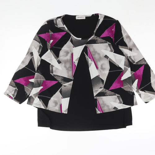 BASSINI Womens Black Geometric Polyester Basic Blouse Size 16 Round Neck - Layered