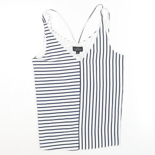 Topshop Womens Blue Striped Polyester Camisole Blouse Size 8 V-Neck