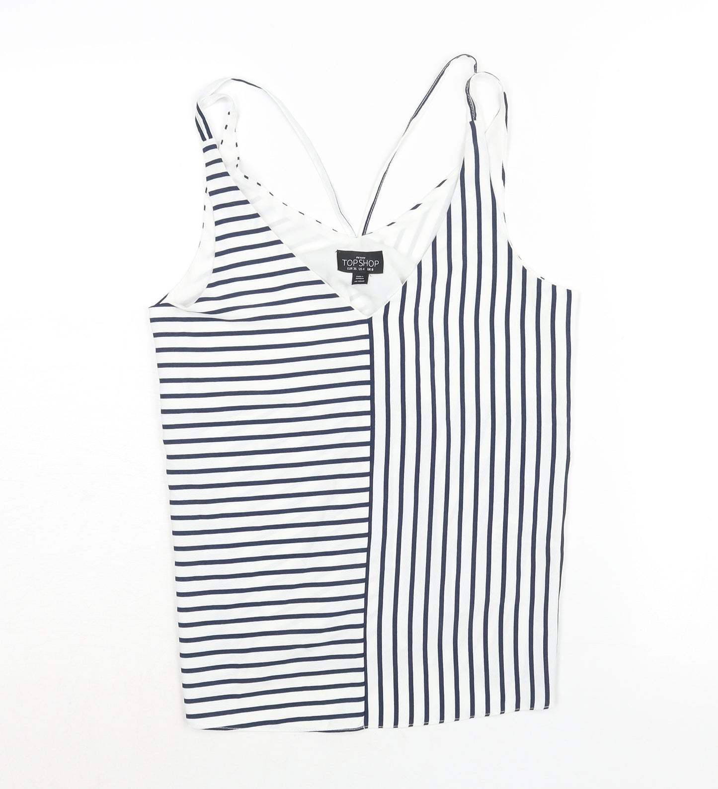 Topshop Womens Blue Striped Polyester Camisole Blouse Size 8 V-Neck