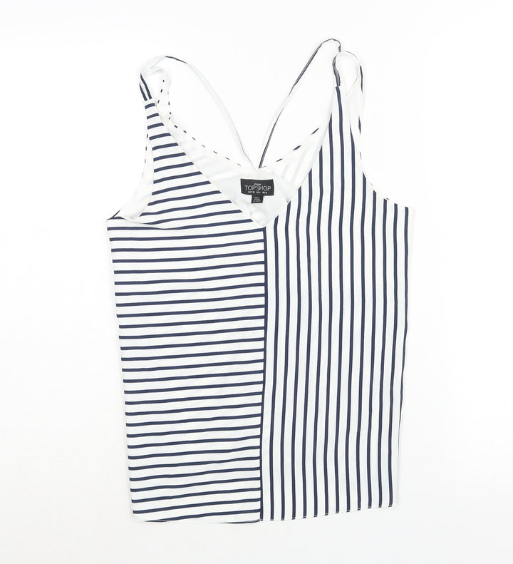 Topshop Womens Blue Striped Polyester Camisole Blouse Size 8 V-Neck
