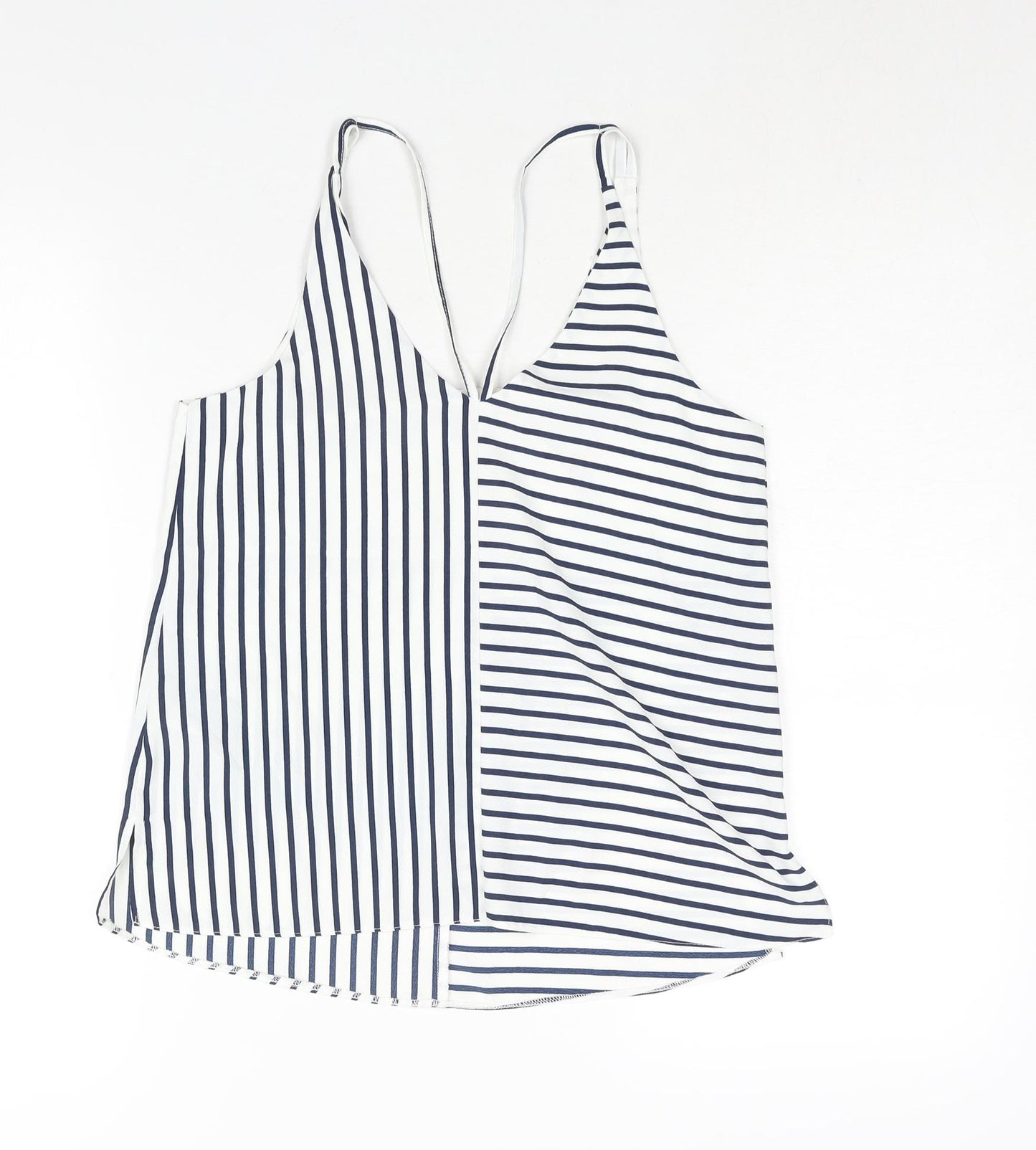Topshop Womens Blue Striped Polyester Camisole Blouse Size 8 V-Neck