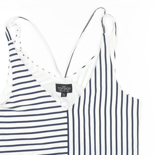 Topshop Womens Blue Striped Polyester Camisole Blouse Size 8 V-Neck