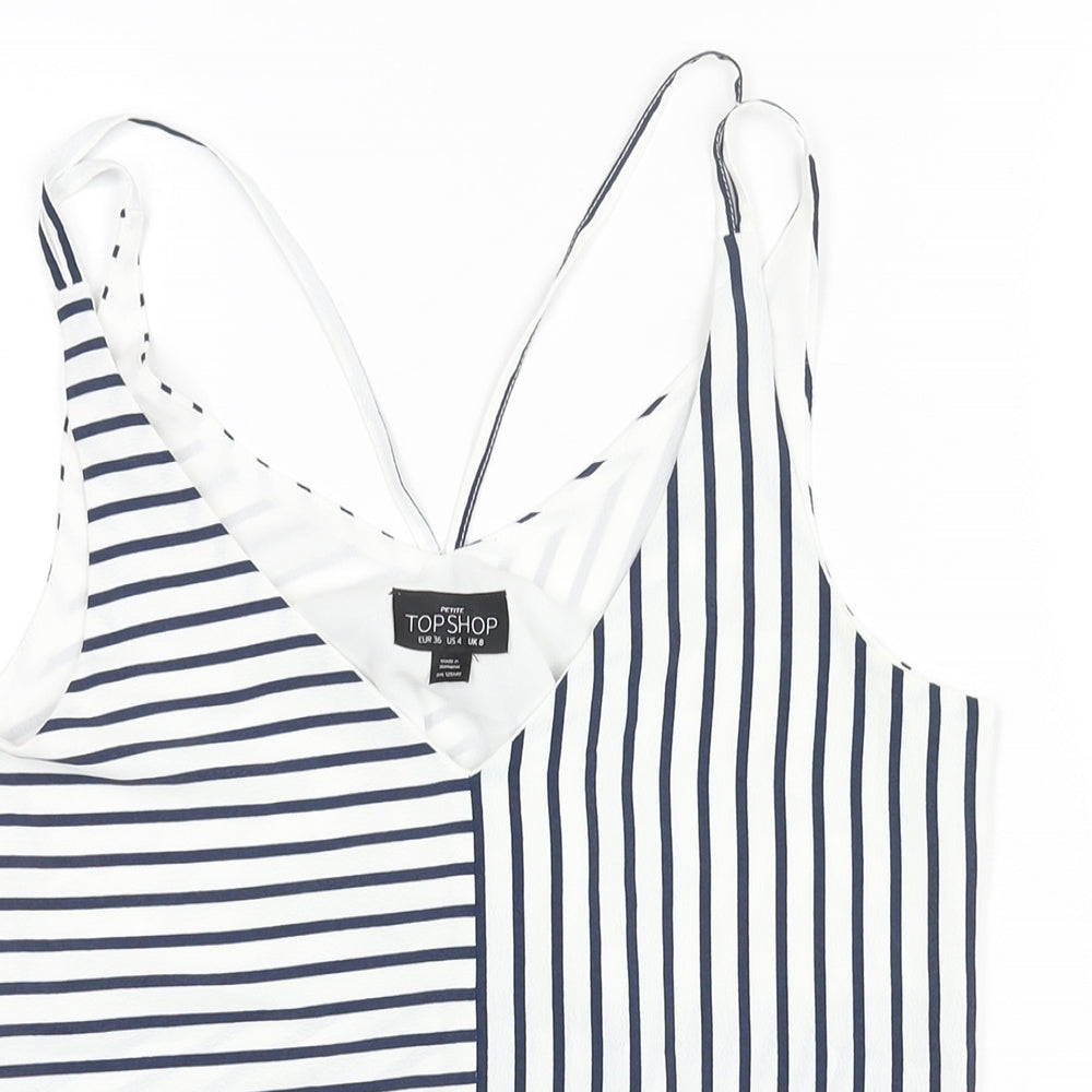 Topshop Womens Blue Striped Polyester Camisole Blouse Size 8 V-Neck