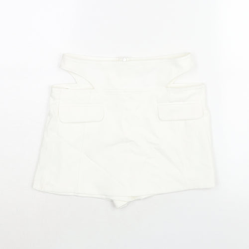 Bershka Womens White Polyester Skort Skirt Size 8 Zip - Cut Out