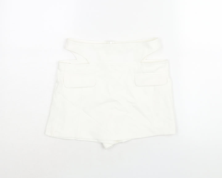 Bershka Womens White Polyester Skort Skirt Size 8 Zip - Cut Out