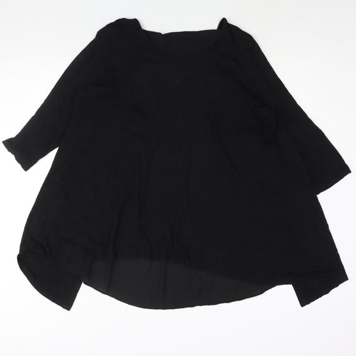 Marks and Womens Black Viscose Tunic Blouse Size 16 Round Neck - Hi-Low Hem Open Back