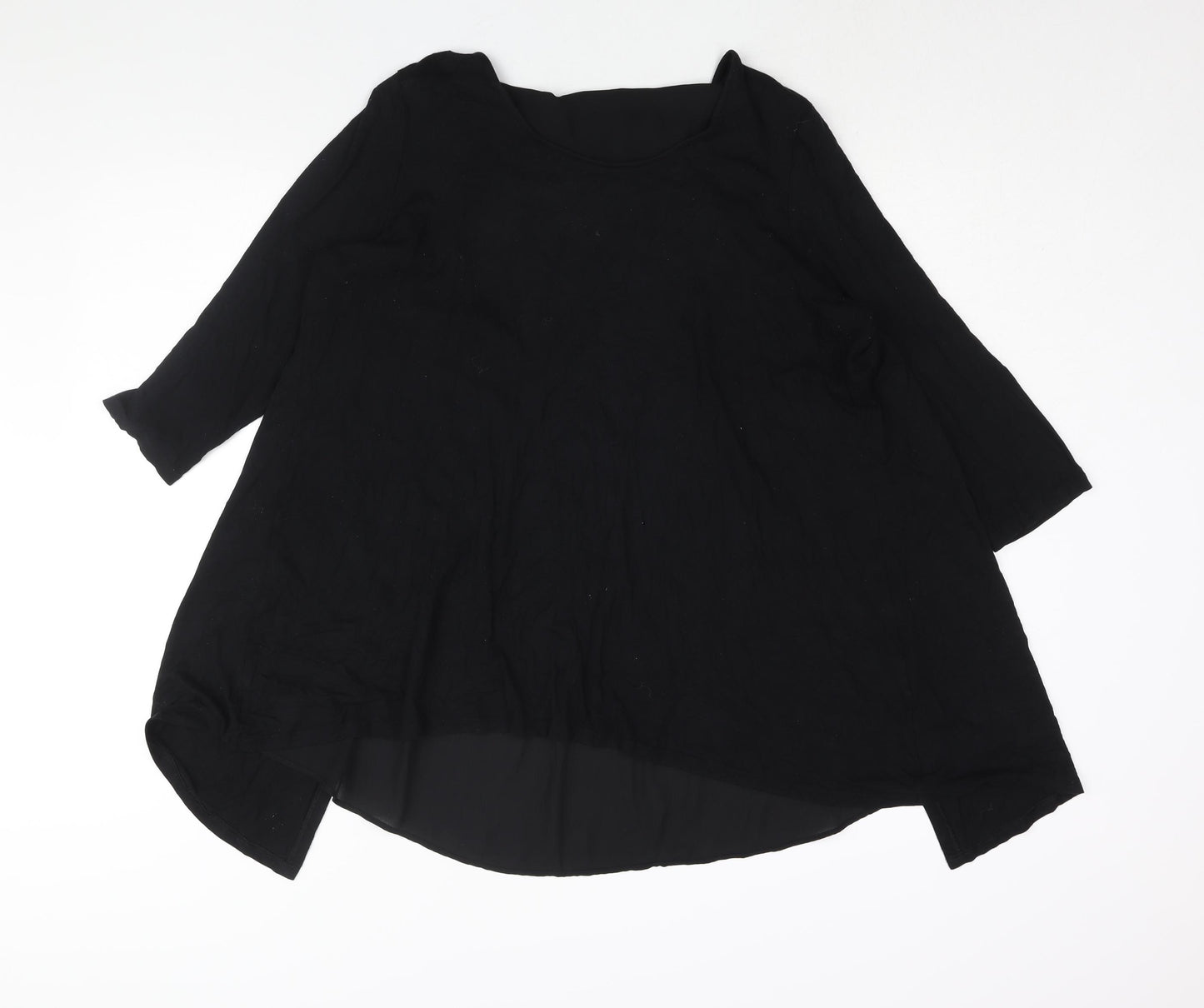 Marks and Womens Black Viscose Tunic Blouse Size 16 Round Neck - Hi-Low Hem Open Back
