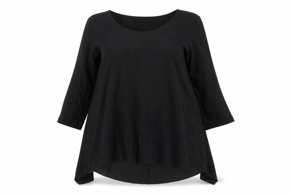 Marks and Womens Black Viscose Tunic Blouse Size 16 Round Neck - Hi-Low Hem Open Back