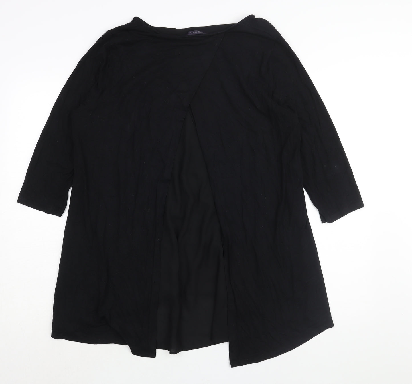 Marks and Womens Black Viscose Tunic Blouse Size 16 Round Neck - Hi-Low Hem Open Back