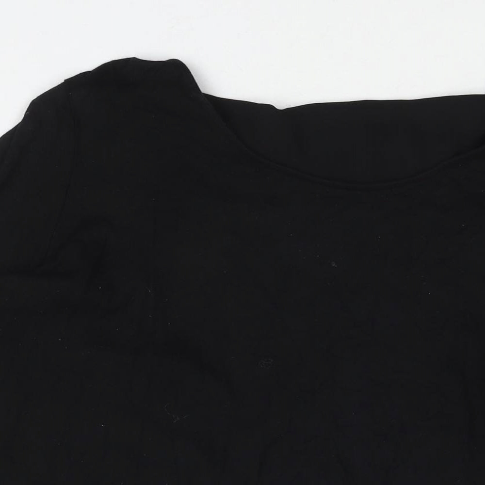 Marks and Womens Black Viscose Tunic Blouse Size 16 Round Neck - Hi-Low Hem Open Back