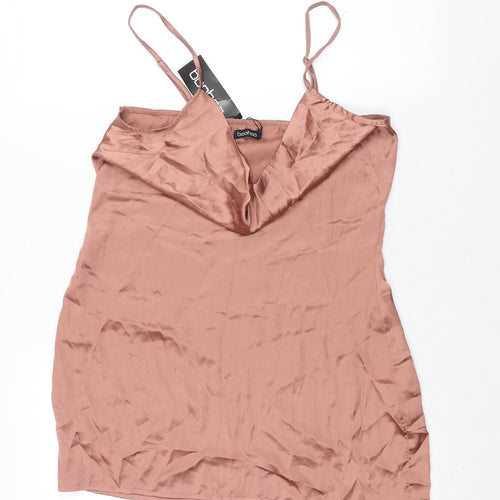 Boohoo Womens Pink Polyester Mini Size 10 Cowl Neck Pullover
